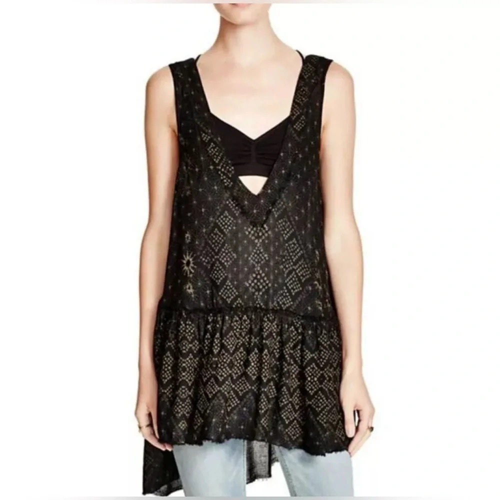 INTIMATELY FREE PEOPLE Dobby Dot Flouncy Hem Starburst Slip Dress M Celestial